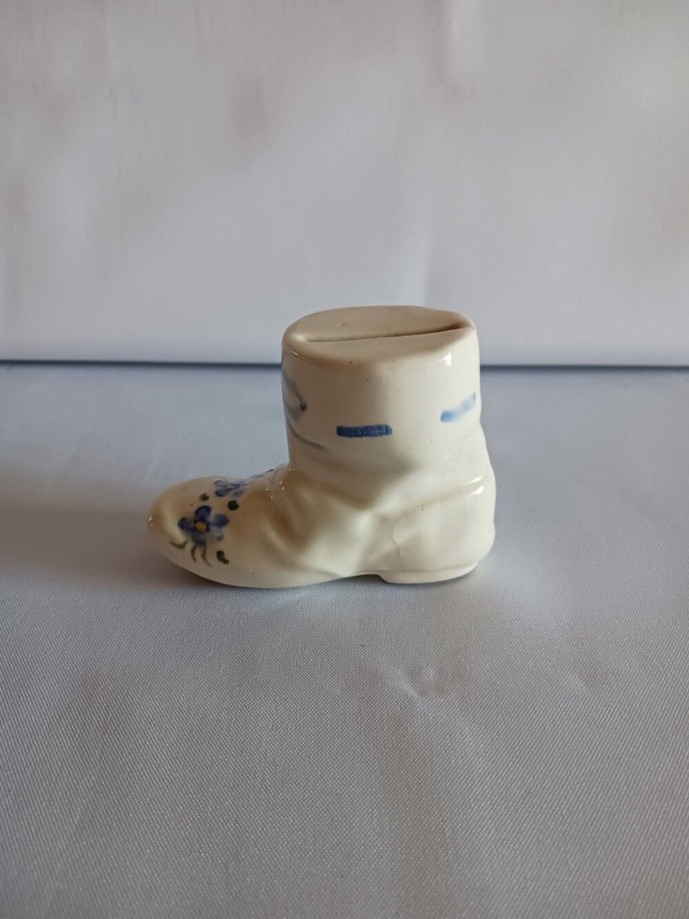 Delft Sytle Vintage Glazed Porcelian Baby Bootee Bank